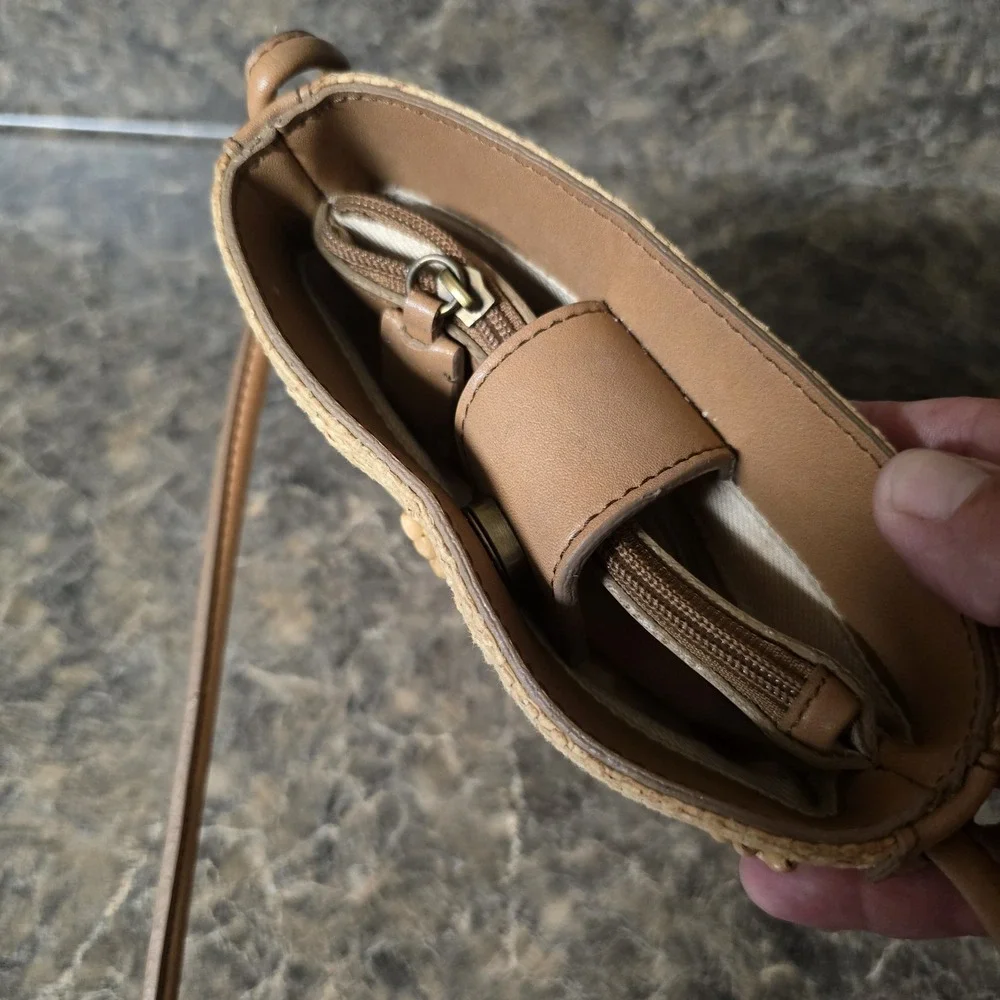 Fossil Straw Crossbody, Beaded, Leather